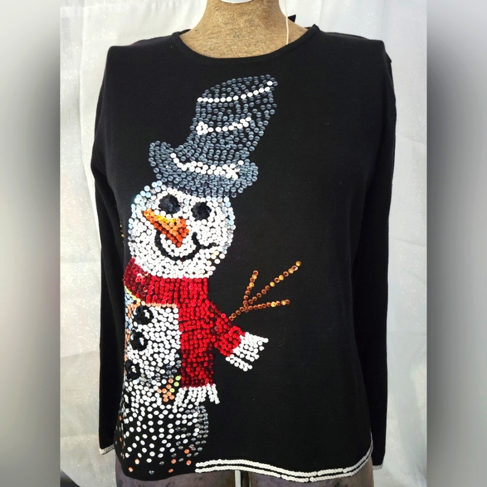 Michael Simon event sequin snowman sweater